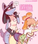  2018 animal_crossing anthro black_fur blue_fur blush breasts canine clothed clothing crossover cum cum_inside digital_media_(artwork) dog duo english_text female fur isabelle_(animal_crossing) lucario male male/female mammal nintendo open_mouth pok&eacute;mon pok&eacute;mon_(species) pongldr red_eyes ring sex shih_tzu simple_background skirt super_smash_bros super_smash_bros._ultimate text tongue underwear video_games wedding_ring yellow_fur 