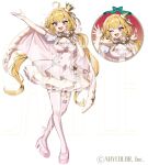  1girl :d ;d ahoge alternate_costume arm_up asymmetrical_legwear belt blonde_hair bow bowtie breasts buttons capelet choppy_bangs cleavage commentary company_name copyright_notice cross-laced_clothes cross-laced_dress crossed_legs crown different_zoom_layer double-breasted dress dress_bow flower full_body fur-trimmed_capelet fur_trim gold_trim green_bow hair_flower hair_ornament hair_ribbon hand_up holding holding_microphone idol_clothes large_breasts leg_ribbon long_hair looking_at_viewer low_twintails microphone mini_crown nijisanji ninahachi official_alternate_costume official_art one_eye_closed outstretched_arm pink_bow pink_bowtie pink_capelet pink_dress pink_eyes pink_ribbon pink_shoes pink_thighhighs pinstripe_sleeves platform_heels pleated_dress puffy_short_sleeves puffy_sleeves ribbon sample_watermark shoes short_dress short_sleeves shrug_(clothing) simple_background skindentation smile solo standing strapless strapless_dress takamiya_rion teeth thigh_belt thigh_strap thighhighs tilted_headwear twintails two-tone_dress uneven_legwear upper_teeth_only very_long_hair virtual_youtuber watermark watson_cross waving white_background white_dress white_shrug wing_hair_ornament zoom_layer 