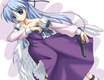  angel_wings bare_shoulders blue_eyes blue_hair claudia_(shinrabanshou) detached_sleeves gun half_updo handgun long_hair long_sleeves pistol shinrabanshou solo weapon wings 