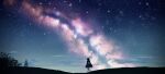  1girl backlighting cloud commentary dress from_side hanabusa_lisa hanabusa_lisa_(1st_costume) hanabusa_lisa_(artist) highres hill long_hair looking_up milky_way night outdoors scenery silhouette sky solo star_(sky) starry_sky untranslatable_commentary virtual_youtuber vspo! white_dress 
