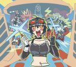  +_+ 2boys 2girls @_@ ahoge aria_(robot)_(zenless_zone_zero) aria_(zenless_zone_zero) bangboo_(zenless_zone_zero) banyue_(zenless_zone_zero) billy_kid black_hair black_sclera black_sports_bra blush bow breasts clothed_robot collarbone colored_sclera commentary cropped_torso eous_(zenless_zone_zero) goggles goggles_on_head grace_howard green_bow green_eyes grey_hair guidepost_lubia hair_between_eyes highres holding holding_screwdriver humanoid_robot jacket large_breasts multiple_boys multiple_girls navel open_mouth red_eyes red_jacket robot robot_boy robot_girl screwdriver sports_bra untranslatable_commentary white_hair yellow_eyes zenless_zone_zero zipper_top 