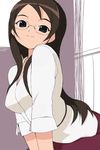  brown_hair chicchana_yukitsukai_sugar elf_k glasses grey_eyes hanna long_hair lowres rimless_eyewear shirt solo teacher 