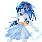  artist_request blue_eyes blue_hair blue_skin celsius_(tales) chibi dress long_hair ribbon simple_background solo tales_of_(series) tales_of_eternia white_background 