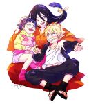  1boy 2girls aunt_and_nephew aunt_and_niece black_hair blonde_hair blue_eyes blue_hair boruto:_naruto_next_generations boruto_(series) breasts brother_and_sister commentary_request facial_mark hyuuga_hanabi japanese_clothes jewelry kimono long_hair low-tied_long_hair medium_breasts multiple_girls naruto_(series) necklace okamine_yuiko open-toe_boots orange_kimono purple_eyes short_hair siblings simple_background uzumaki_boruto uzumaki_himawari whisker_markings 