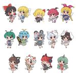  6+girls :p ;p ^_^ alternate_costume alternate_hairstyle animal_ear_piercing animal_ears antennae aqua_hair bag bagged_fish black_bow black_kimono blonde_hair blue_kimono blue_shorts bow braid brown_hair brown_sandals brown_streaks butterfly_wings calico_(pattern) candy_apple carrot_hair_ornament carrot_print cat_ears cat_mask cat_tail chen chibi chibi_only closed_eyes clownpiece commentary_request cotton_candy curly_hair demon_wings drinking earrings eternity_larva extra_ears fairy fairy_wings fireworks fish floppy_ears floral_print floral_print_kimono food food-themed_hair_ornament food_print friend_characters frilled_bow frilled_hair_tubes frills full_body geta goutokuji_mike green_bow green_eyes green_hair green_kimono grey_hair hair_bow hair_ornament hair_tubes hairband hakurei_reimu head_wings highres holding holding_candy_apple holding_cotton_candy holding_fireworks holding_food holding_with_tail hoop_earrings horns inaba_tewi insect_wings inubashiri_momiji japanese_clothes jewelry kaenbyou_rin kimono kirisame_marisa koakuma komainu_girl komano_aunn leaf leaf_on_head leaf_print long_hair looking_at_viewer maple_leaf_print mask mask_on_head mouse_(animal) mouse_ears mouse_girl mouse_mask mouse_tail multicolored_hair multicolored_tail multiple_girls multiple_hair_bows multiple_tails nazrin nekomata one_eye_closed open_mouth orange_eyes orange_streaks paw_pose pink_hairband pink_kimono prehensile_tail print_kimono rabbit_ears rabbit_girl rabbit_mask ramudia_(lamyun) red_bow red_eyes red_hair red_ribbon red_shorts ribbon rumia sample_watermark sandals shorts side_braid single_braid single_earring single_horn smile socks sparkler streaked_hair tail takoyaki tongue tongue_out touhou twin_braids two_tails very_long_hair water_yoyo watermark white_hair white_kimono white_socks wings wolf_ears wolf_girl wolf_mask wolf_tail wriggle_nightbug yellow_eyes yukata 