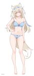  1girl :3 absurdres animal_ears ass_visible_through_thighs bandaid bandaid_hair_ornament barefoot blonde_hair blue_bra blue_hairband blue_panties blue_streaks bra breasts cleavage closed_mouth commentary crossed_bangs dog_ears dog_girl dog_tail double-parted_bangs double_strap_slip dsuzu fake_horns full_body fuwawa_abyssgard hair_between_eyes hair_ornament hairband hairclip highres hololive hololive_english horn_hairband horns large_breasts long_hair looking_at_viewer multicolored_hair navel paid_reward_available panties parallel_hairclips pink_eyes simple_background solo standing stomach strap_slip streaked_hair tail toes two_side_up underwear underwear_only very_long_hair virtual_youtuber white_background 