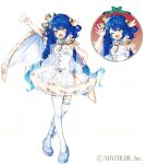  1girl :d ;d ahoge alternate_costume amamiya_kokoro arm_up asymmetrical_legwear bell belt blue_hair blue_ribbon blue_shoes bow bowtie braid breasts buttons capelet commentary copyright_notice cross-laced_clothes cross-laced_dress crossed_legs crown different_zoom_layer double-breasted dress dress_bow flower full_body fur-trimmed_capelet fur_trim gold_trim green_bow hair_bell hair_flower hair_ornament hair_rings hand_up holding holding_microphone idol_clothes jingle_bell leg_ribbon long_hair looking_at_viewer microphone mini_crown nijisanji ninahachi official_alternate_costume official_art one_eye_closed orange_dress outstretched_arm pinstripe_sleeves platform_heels pleated_dress puffy_short_sleeves puffy_sleeves ribbon sample_watermark shoes short_dress short_sleeves shrug_(clothing) simple_background small_breasts smile solo standing strapless strapless_dress teeth thigh_belt thigh_strap thighhighs tilted_headwear twin_braids two-tone_dress uneven_legwear upper_teeth_only very_long_hair virtual_youtuber watermark watson_cross waving white_background white_bow white_bowtie white_capelet white_dress white_ribbon white_shrug white_thighhighs wing_hair_ornament x_hair_ornament yellow_eyes zoom_layer 