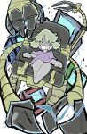  1boy blonde_hair claws commentary_request dndkzodia doctor_aeonhart electricity evil_grin evil_smile grid_teeth grin highres mecha mechanical_arms possessed robot sequel_(series) sequel_colony sitting smile spikes wheelchair 