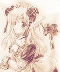  animal_ears cat_ears long_hair maid minato_hiromu monochrome original solo tail 