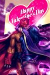  1boy 1girl arms_around_neck batman_(series) belt_pouch billboard black_hair bodysuit breasts cape catman_(dc) claws comic_cover commentary cover cover_page cowl crossbow dc_comics english_commentary english_text gloves happy_valentine heart hetero highres holding holding_behind_back holding_crossbow holding_weapon holding_weapon_behind_back hug huntress_(dc) kiss leotard long_hair mask muscular muscular_male official_art pouch purple_cape purple_gloves red_cape red_gloves red_mask signature stanley_lau superhero_costume taut_clothes textless_cover_page textless_version thighhighs valentine weapon yellow_bodysuit 