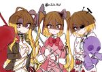  3girls ahoge blonde_hair blood disgust doll don_quixote_(project_moon) dress e.g.o_(project_moon) eyepatch highres i'll_go_fer_scissors._how_'bout_you?_(e.g.o) in_the_name_of_love_and_hate_(e.g.o) la_manchaland_(identity)_(project_moon) limbus_company lobotomy_corporation_(identity)_(project_moon) looking_at_viewer multiple_girls pmchell_04 project_moon red_eyes sancho_(project_moon) serious sketch twintails yellow_eyes 