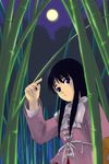  bamboo bamboo_forest bangs black_hair forest full_moon houraisan_kaguya long_sleeves moon nature night phi_lin solo touhou 