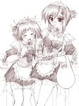  akimoto_dai copyright_request eating maid monochrome multiple_girls ramune thighhighs zettai_ryouiki 