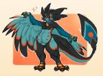 2026 4_ears anthro avali avian bell bell_collar belly_nipples big_tail black_body black_feathers blue_body claws collar collar_tag conhugo ear_piercing ear_ring feathered_wings feathers feet finger_claws fingers flat_chested fluffy fuji_(novodemon) full-length_portrait fur glistening glistening_eyes head_crest hi_res jewelry long_tail male multi_ear multi_nipple narrowed_eyes nipples orange_body paws piercing portrait pose purple_collar raised_arm ring_(jewelry) ring_piercing shaded simple_background sketch slightly_chubby smile solo spread_wings standing tail talons teats thick_thighs toes wide_hips winged_arms wings
