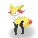 1:1 2020 ambiguous_anthro ambiguous_gender anthro bikini bikini_bottom bikini_bottom_only biped blush braixen canid clothed clothing digital_media_(artwork) digitigrade dipstick_tail front_view frown full-length_portrait generation_6_pokemon hi_res japanese_description knock-kneed mammal markings meronpan_yabe nintendo pokemon pokemon_(species) portrait simple_background snout solo standing string_bikini swimwear tail tail_markings text topless translated translated_description two-piece_swimsuit