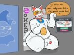 2026 absurd_res anthro balatro balls bell bell_collar blue_markings blueprint_(balatro) blush butt card clothing collar colored colored_sketch dialogue digital_drawing_(artwork) digital_media_(artwork) domestic_cat duo ears_up english_description english_text felid feline felis fool's_hat genitals glans hat headgear headwear hi_res humanoid_genitalia humanoid_penis ingame_assets jester joker_(playing_card) kneeling looking_at_viewer lucky_cat_(balatro) male mammal markings multicolored_body nude open_mouth penis raised_arm red_markings red_snout ridge_(artist) simple_background sketch smile solo_focus speech_bubble tail teeth teeth_showing text thick_thighs tongue white_body yellow_markings