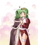  artist_request cheek_kiss garters green_hair heart high_priest high_wizard kiss lingerie long_sleeves multiple_girls panties pointy_ears ragnarok_online red_eyes underwear white_panties yuri 