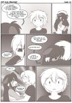 ailurid anthro breasts canid canine clothed clothed_anthro clothed_female clothed_humanoid clothed_male clothing comic dialogue duo english_text female fully_clothed fully_clothed_anthro fully_clothed_female fully_clothed_humanoid fully_clothed_male hair hi_res hug hugging_another humanoid long_hair lore male mammal monochrome mystical mythological_canine mythological_creature mythology nekostar pacman_(nekostar) promise red_panda rin_(nekostar) sad shiman shocked short_hair small_breasts speech_bubble text werecanid werecanine werecreature werewolf worried