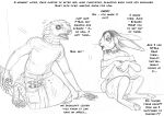 anthro arania armadillo_girdled_lizard bodily_fluids bottomwear choker claws clothing dialogue duo english_text female flying_sweatdrops fur girdled_lizard hair hi_res jack_(tcitw) jewelry kilt lagomorph leporid lizard looking_back male mammal monochrome necklace open_mouth rabbit reptile scalie scut_tail scuted_hands scutes shirt short_tail skirt suki_(tcitw) sweat sweatdrop tail text the_cabin_in_the_woods_(arania) toe_claws topwear whiskers