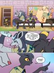 2026 absurd_res ambiguous_gender anthro anthrofied arcanine bench black_body bottle breath bulletin_board comic container dialogue digital_media_(artwork) drinking eeveelution english_text eyes_closed generation_1_pokemon generation_2_pokemon generation_3_pokemon generation_6_pokemon gesture grauf_(odeko-yma) group hand_gesture harmony_scarf helioptile hi_res lucky_(odeko-yma) male mightyena nintendo odeko-yma open_mouth pointing pokemon pokemon_(species) pokemon_mystery_dungeon pokemorph red_eyes signature sitting speech_bubble spike_chunsoft text tongue tongue_out umbreon water water_bottle yellow_sclera