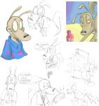 anthro bottomless clothed clothing dialogue english_text footwear fur macropod male mammal marsupial nickelodeon pandadox rocko's_modern_life rocko_rama shirt shoes sketch solo speech_bubble tail tan_body tan_fur teeth text thick_tail topwear wallaby