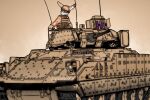 3:2 anthro apc armor autocannon clothing eyewear glasses hi_res kangaroo macropod male mammal marsupial simple_background solo uniform vehicle vizelius