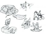 2012 aural_(gauntletspirit) black_and_white blade_tail cuddling duo eyelashes eyes_closed facial_scar feral fur gauntletspirit generation_1_pokemon generation_2_pokemon generation_3_pokemon generation_5_pokemon graphite_(artwork) kero-chu larvitar licking licking_another looking_at_another lying meowth monochrome neckwear nintendo on_back paws pikachu plushie pmd-explorers pokemon pokemon_(species) purring purrloin quadruped scar seviper smile solo teddy_bear tongue tongue_out traditional_media_(artwork)
