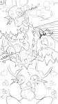 2026 9:16 ambiguous_gender animate_inanimate anthro bat big_ears blush blush_lines bodily_fluids buckled_collar button_eye cherry chest_tuft chibi collar comic food fruit heart_symbol hi_res living_plushie mammal monochrome open_mouth open_smile plant plushie seam_(sewing) seuppi simple_background sketch smile solo stitch_(sewing) sweat sweatdrop tuft white_background wings