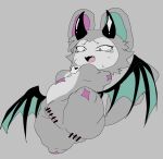 2025 2_horns amputee anthro anus bat belly belly_markings biped black_horn black_wings bodily_fluids breasts breasts_apart censor_bar censored censored_anus censored_genitalia censored_vulva cheek_tuft countershade_face countershade_torso countershading crotch_lines curved_horn cute_fangs demon devil_connection devilun_(makemon) digital_media_(artwork) disability ears_up english_description eyebrows eyelashes facial_tuft fangs featureless_breasts female female_anthro full-length_portrait fur genitals glistening glistening_horn green_eyes green_inner_ear green_membrane grey_background grey_body grey_breasts grey_ears grey_fur grey_head grey_tail grey_thighs grey_tuft head_horn head_tuft heterochromia hip_wings horn ineffective_censorship kemono long_ears looking_at_self low-angle_view makemon mammal markings meckmeck00124 membrane_(anatomy) membranous_wings missing_all_legs missing_arm multicolored_body noseless nude nude_anthro nude_female open_:3 open_mouth pink_anus pink_body pink_eyes pink_inner_ear pink_markings pink_tongue pink_vulva portrait raised_tail sharp_horn simple_background smooth_horn solo sparkle_(marking) sweat sweaty_face tail tears teeth thin_eyebrows tongue triple_amputee tuft unusual_wing_placement vulva white_body white_face wings