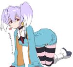  long_sleeves oekaki onija_tarou purple_hair red_eyes solo striped striped_legwear thighhighs top_wo_nerae_2! tycho_science 