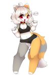ahoge anthro arcanis_(hahaluckyme) bell bell_collar breasts calico_cat clothed clothed_female clothing collar cute_fangs digital_drawing_(artwork) digital_media_(artwork) dipstick_ears dipstick_tail domestic_cat ear_markings fangs felid feline felis female female_anthro fully_clothed fully_clothed_female fur grey_body grey_fur hair hi_res jupiter_europe looking_at_viewer mammal markings meowing midriff multicolored_body multicolored_ears multicolored_fur navel orange_body orange_fur red_eyes solo tail tail_markings teeth white_body white_ear_tips white_fur white_hair white_tail_tip