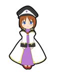  animated animated_gif blue_eyes blush brown_hair chibi dancing dress forte_stollen full_body fushigiboshi_no_futago_hime galaxy_angel happy hat lowres monocle open_mouth outstretched_arms parody peaked_cap purple_dress shoes solo spread_arms transparent_background uniform 