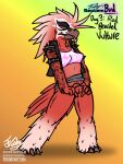 3:4 absurd_res accipitrid accipitriform anthro arm_tattoo armband avian bearded_vulture belt bird chest_tattoo clothed clothing eyeshadow facial_markings feathers female fluffy_legs frooby genitals gesture hair head_markings heart_gesture hi_res jacket long_hair makeup markings mature_female old_world_vulture pantsless presenting presenting_vulva pubic_tattoo red_body red_sclera shirt sleeve_tattoo sleeveless_topwear solo tail tail_feathers tank_top tattoo text tongue tongue_out topwear torn_clothing torn_sleeves torn_topwear url vulture vulva white_eyes