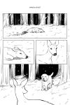 2:3 absurd_res alternate_species ambiguous_gender bear_trap blood bodily_fluids canid canine canis collar comic deer deltarune detailed_background domestic_dog duo english_text feral feralized fur furrification goomyloid hi_res hooves kris_dreemurr lying mammal monochrome noelle_holiday outside paws plant snout snow snowing tail text trap_(contrivance) tree undertale_(series) wounded