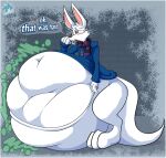 2024 absurd_res after_vore anthro belly big_belly blue_clothing blue_shirt blue_topwear border clothing els3d fur group hi_res huge_belly inside kangaroo macropod male male_pred mammal marsupial shirt speech_bubble text topwear vore white_body white_border white_fur