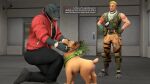 16:9 3d_(artwork) 4k absurd_res anthro black_body black_bottomwear black_clothing black_footwear black_pants black_scales black_shoes bonesy bottomwear brown_body canid canine canis clock clothed clothing comic dialogue digit_ring digital_media_(artwork) domestic_dog elevator english_text epic_games feral finger_ring footwear fortnite good_boy group hi_res human inside jacket jewelry jonesy_(fortnite) kerchief kneeling komodo_dragon lizard looking_at_another male mammal meteorsmash monitor_lizard neckerchief necklace neckwear pants red_clothing red_eyes red_jacket red_topwear reptile scales scalie shoes short_tail standing stroking_head tail text text_box thunder_(fortnite) tongue tongue_out topwear trio watch widescreen wristwatch