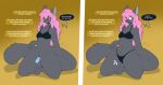 2026 anthro balls bottomless bra chastity_cage chastity_device clothed clothing dialogue domestic_cat english_text felid feline felis femboy fur genitals green_eyes grey_body grey_fur hair hi_res male mammal maynara mtn_transformation navel null onedumbmouse panties pink_hair simple_background solo surprised text transformation underwear wearing_chastity_cage wearing_chastity_device