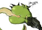 anthro anus aroused aroused_smile big_anus big_butt blush bodily_fluids body_blush butt deadlock_(game) dialogue female genital_fluids genitals green_body lizard looking_at_viewer lying on_side presenting puffy_anus reptile scalie solo speech_bubble steam steamy_feet sweat sweatdrop sweaty_butt tail_anus valve vulva vulva_blush vyper_(deadlock) wet yokaiduck