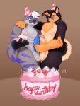 anthro arm_tuft balls balls_touching big_balls big_penis birthday birthday_cake black_body black_fur black_nose black_pawpads blue_body blue_ears blue_eyes blue_fur blue_penis brown_background butt cake cake_slice canid canine canis chest_tuft claws clothing dessert digital_media_(artwork) domestic_dog duo elbow_tuft english_text erection facial_markings facial_tuft food frottage fruit fur genitals gloves_(marking) grey_balls grey_body grey_fur hair hand_on_penis hand_on_shoulder hat hat_on_ear head_markings headgear headwear hi_res highlights_(coloring) holding_object humanoid_genitalia humanoid_penis hyena inner_ear_fluff kureto looking_at_another looking_at_partner looking_down looking_down_at_another looking_down_at_genitalia looking_down_at_partner looking_down_at_penis male male/male mammal markings multicolored_body mutual_masturbation nude open_mouth orange_body orange_fur orange_inner_ear_fluff party_hat party_hat_only pawpads penile penis penises_touching plant plate purple_body purple_fur purple_highlights purple_pawpads sex shoulder_tuft simple_background smile standing standing_masturbation strawberry strawberry_shortcake_(food) striped_body striped_hyena striped_markings stripes tail tan_body tan_fur teeth text tongue tuft white_hair white_inner_ear_fluff yellow_eyes