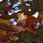 1:1 2026 ambiguous_gender autumn branch brown_body brown_fur cheek_tuft claws eyes_closed facial_tuft feral fur gulonine hi_res in_tree inner_ear_fluff leaf lennguine mammal marten mustelid musteline nature outside plant sable_(marten) signature sleeping sleeping_on_tree smile solo tree tuft whiskers yellow_body yellow_fur