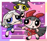  blossom_(ppg) bubbles_(ppg) buttercup_(ppg) cosplay crossover hakurei_reimu hakurei_reimu_(cosplay) izayoi_sakuya izayoi_sakuya_(cosplay) kirisame_marisa kirisame_marisa_(cosplay) lowres multiple_girls oekaki parody powerpuff_girls style_parody touhou 