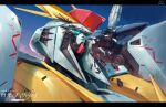 absurd_res air_vent ambiguous_gender antennae_(anatomy) battle_damage blue_eyes broken_mask decal english_text gundam hi_res machine mecha mobile_suit mobile_suit_gundam mobile_suit_gundam_hathaway mobile_suit_gundam_hathaway's_flash not_furry robot rx-105_xi_gundam sky sky_sheno text title_card unmasked watermark white_body