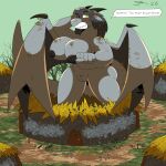 1:1 absurd_res alternate_species anthro destroyed_building dirtymac dragon dragon_wings english_text equid equine female green_eyes grey_body grey_hair hair hi_res horn hut macro mammal mythological_creature mythological_equine mythological_scalie mythology property_damage scalie text transformation winged_unicorn wings