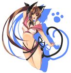  animal_ears baek_changpo brown_eyes brown_hair cat_ears hamayumiba_sou kemonomimi_mode long_hair open_mouth paw_print senkou_no_ronde shadow simple_background solo white_background 