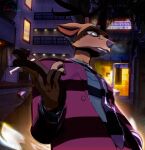 3d_(artwork) absurd_res accessory anthro antlers beastars blender_(artwork) blender_cycles_(artwork) brown_eyes car cigarette clothed clothing deer detailed_background digital_media_(artwork) english_description furrowed_eyebrows headlight hi_res holding_cigarette holding_object horn lexus_(car) looking_at_viewer looking_down louis_(beastars) male mammal menacing_aura modern_architecture necktie night outside signature smoke smoking smoking_cigarette solo suit tired tired_eyes toyota vehicle vermilionrenderworks