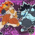 1:1 2026 5_fingers abs abstract_background anthro artist_logo artist_name baxcalibur bent_leg big_breasts black_hair blue_body blue_scales breasts brown_body brown_fur claws clothed clothed_anthro clothed_female clothing colored digital_media_(artwork) duo fangs featureless_crotch feet female female_anthro finger_claws fingers fire fist flaming_hair flaming_mane full-length_portrait fur generation_4_pokemon generation_9_pokemon grey_body hair hi_res humanoid_hands infernape logo male mane muscular muscular_anthro muscular_female muscular_legs muscular_male nintendo nude_anthro nude_male one_leg_up open_mouth pokemon pokemon_(species) portrait pose pseudo_hair pseudo_mane raised_leg red_eyes scales shaded sharp_teeth side_boob skimpy standing tattoorexy teeth text threatening toe_claws toes under_boob yellow_sclera