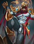 abs absurd_res anthro armor avian azir_(lol) balls biped black_penis bodily_fluids clothing digital_drawing_(artwork) digital_media_(artwork) fur gauntlets genital_fluids genitals glans gloves handwear headgear helmet hi_res league_of_legends leashed_viewer male muscular muscular_anthro muscular_male pauldron pecs penis precum riot_games solo tencent toothlee