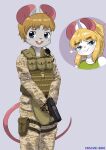 2026 absurd_res anthro black_clothing black_gloves black_handwear blonde_hair blue_eyes buckteeth bulletproof_vest clothing fur gloves green_clothing green_shirt green_tank_top green_topwear grey_body grey_fur gun hair handgun handwear heart_symbol hi_res holding_gun holding_handgun holding_object holding_pistol holding_ranged_weapon holding_weapon male mammal marvin_(mr-shin) military_uniform military_vest mouse mr-shin murid murine open_mouth pink_body pink_inner_ear pink_nose pistol ponytail pupils ranged_weapon rodent shirt smile solo tank_top teeth topwear uniform weapon whiskers white_body white_fur