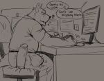 2026 anal anal_penetration anthro biped bottomwear bulge canid canine canis chair clothing computer dialogue dildo dildo_in_ass dildo_insertion domestic_dog electronics english_text furniture humanoid_hands kinkyjar2 male mammal object_in_ass pants penetration sex_toy sex_toy_in_ass sex_toy_insertion shirt sitting slightly_chubby solo stealth_masturbation text topwear unprofessional_behavior