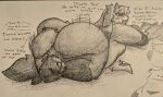 absurd_res anthro belly big_butt blush bottom_heavy butt dialogue dragon duo eastern_dragon eyewear face_in_ass facesitting female fluffy glasses hi_res jack_(l30lves) l30lves laying_on_another male male/female monochrome motion_lines mythological_creature mythological_scalie mythology scalie sitting sitting_on_another slightly_chubby syloh_(soarfloh) thick_thighs traditional_media_(artwork) unknown_species wearing_glasses